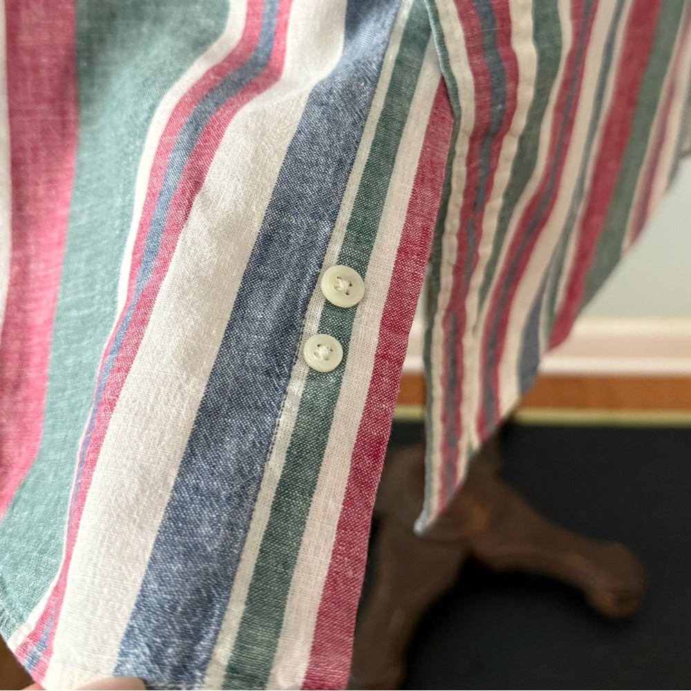 1990s Tommy Hilfiger Awning Stripped Linen Cotton Button Down Dad Shirt Sz XL - Picture 5 of 9